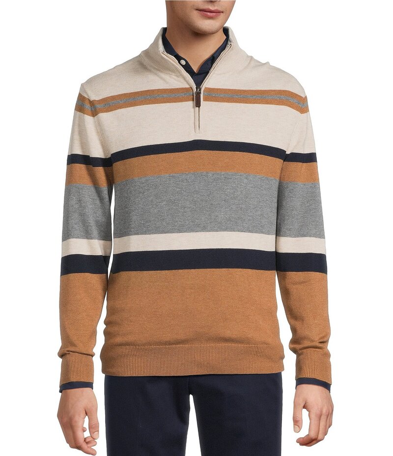 ラウンドトゥリーアンドヨーク メンズ アウター ニット・セーター セーター Roundtree & Yorke Long Sleeve Stripe Quarter-Zip Sweater Navy ネイビー