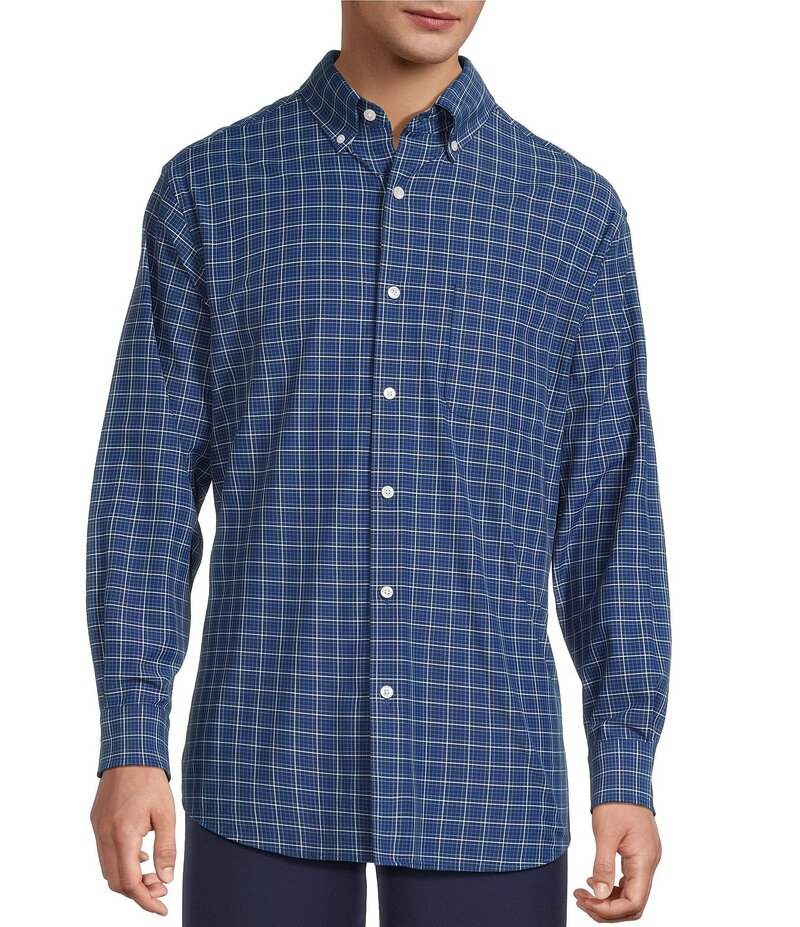 ラウンドトゥリーアンドヨーク メンズ トップス シャツ Roundtree & Yorke Performance The Traveler Long Sleeve Small Plaid Twill Sport Shirt Navy ネイビー