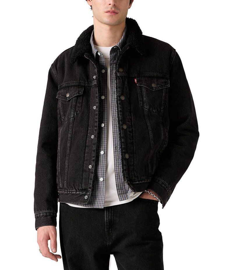リーヴァイズジーンズ メンズ アウター 上衣・上衣 ジーンズ 上衣 Levi\u0027sR Type III Denim/Faux-Sherpa Trucker Jacket Black 黒いこと