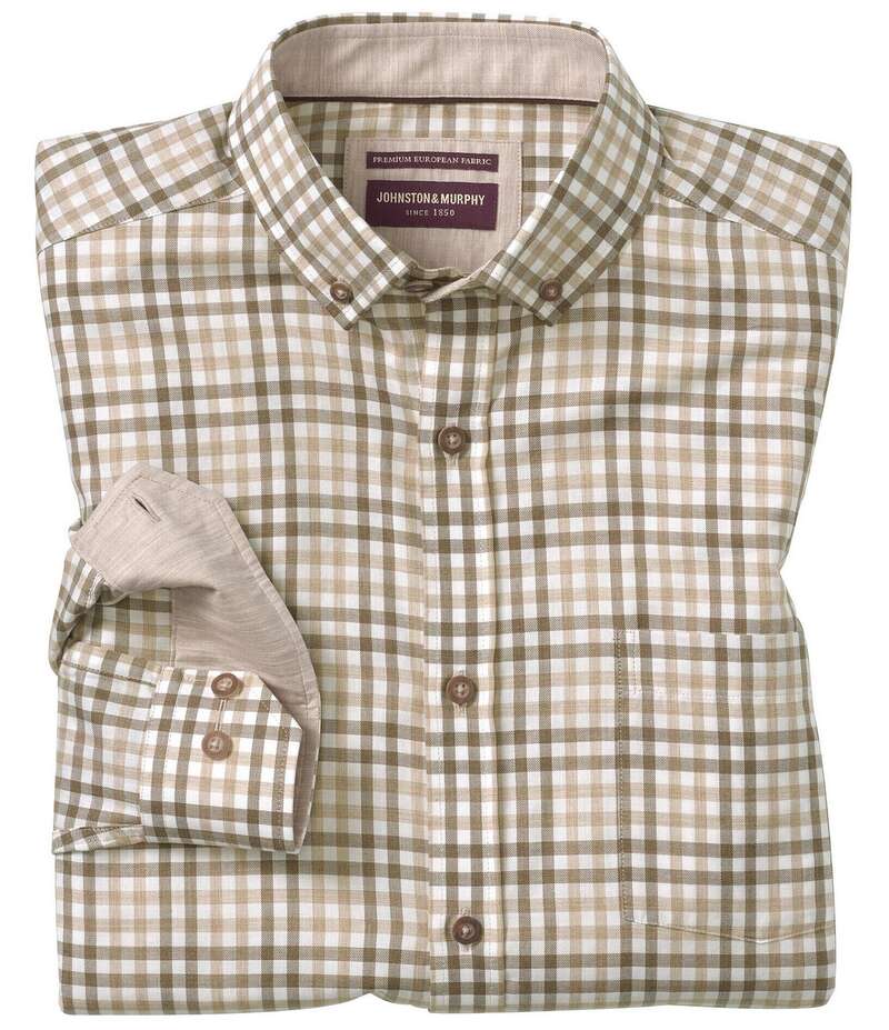 ジョンストンアンドマーフィー メンズ トップス シャツ Johnston & Murphy Melange Check Long Sleeve Woven Shirt Tan/Brown ブラウン