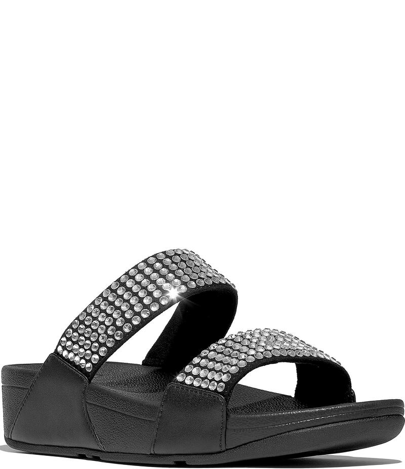フィットフロップ レディース シューズ サンダル マキシ FitFlop Lulu Maxi-Crystal Embellished Two-Bar Banded Wedge Slide Sandals Black ブラック