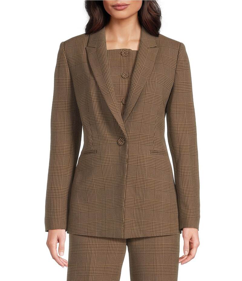 アレックスマリー レディース アウター 厚地の外套 スポーツジャケット Alex Marie Liza Anywhere Everywhere Coordinating Peak Lapel Plaid Blazer Espresso Plaid 照合のしるし