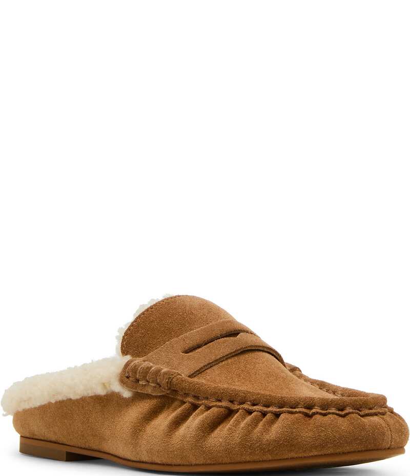 スティーブ マデン レディース シューズ パンプス スエードクロス 置き目毛革 Steve Madden Rafe Faux Fur and Suede Penny Loafer Mules Tan タン