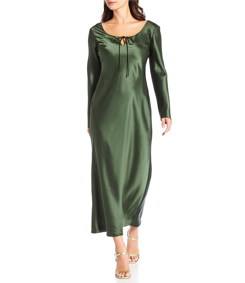 ジャンビニ レディース トップス ワンピース マキシワンピース マキシ Gianni Bini Luna Scoop Neckline Long Sleeve Stain Slip Maxi Dress Rifle Green グリーン