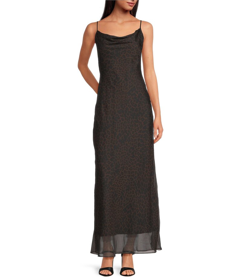 ジャンビニ レディース トップス ワンピース シフォン プリント Gianni Bini Azari Printed Chiffon Cowl Neck Leopard Dress Dark Leopard アニマル