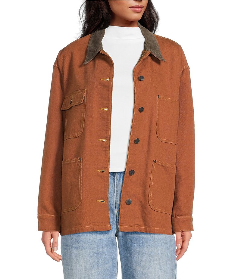 ジャンビニ レディース アウター コート スエード ジャケット Gianni Bini Rose Suede Collared Canvas Barn Jacket Cognac｜ReVida 店