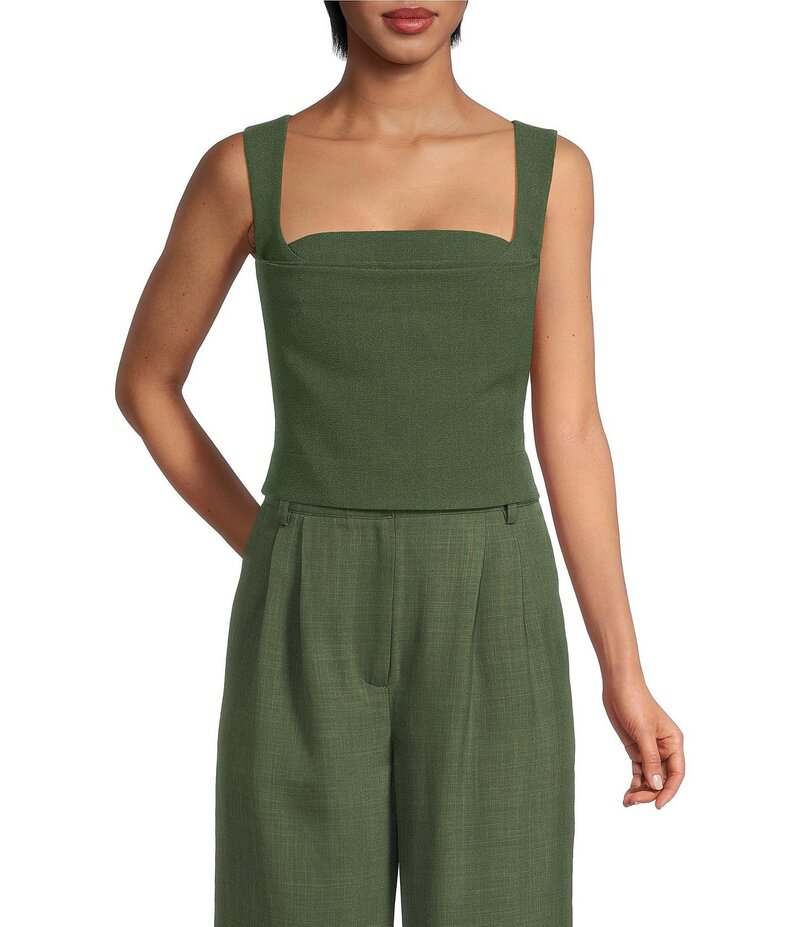 ジャンビニ レディース トップス シャツ クレープ ブラウス Gianni Bini Coco Coordinating Square Neck Crepe Blouse Rifle Green グリーン