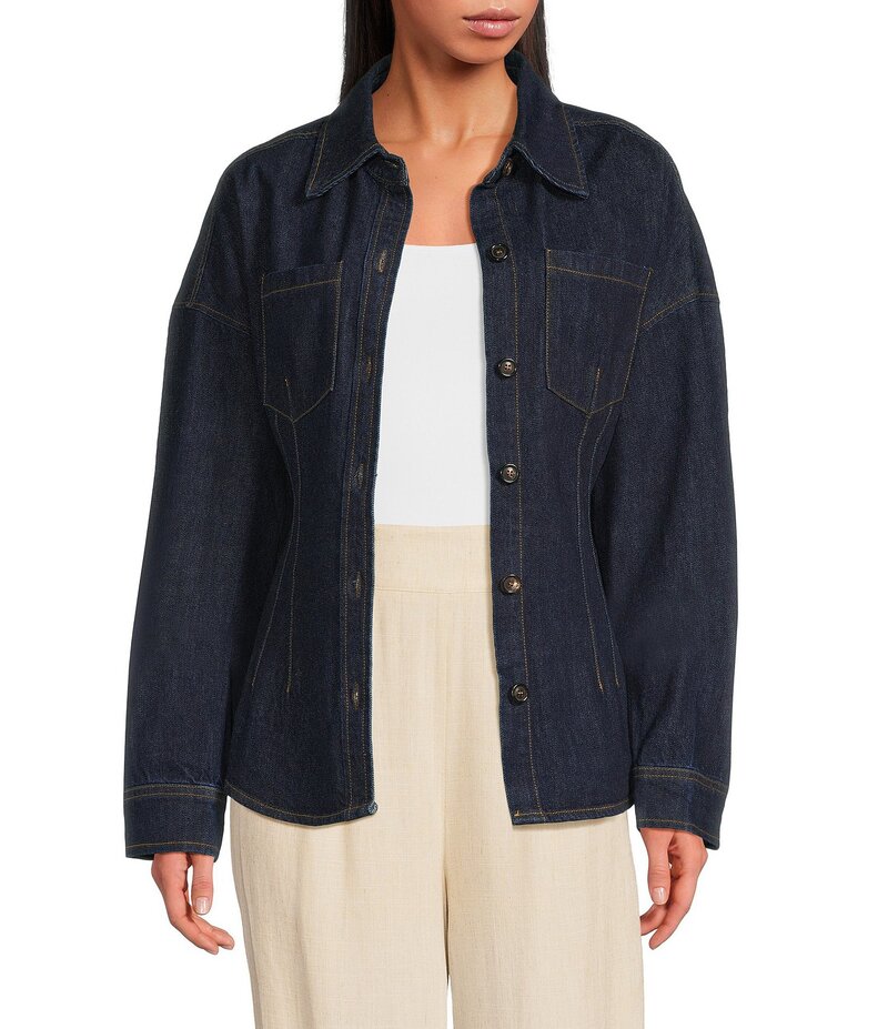 ラインアンドドット レディース アウター コート デニム ジャケット Line and Dot Caryl Collared Long Sleeve Button Front Hourglass Denim Jacket Indigo インディゴ