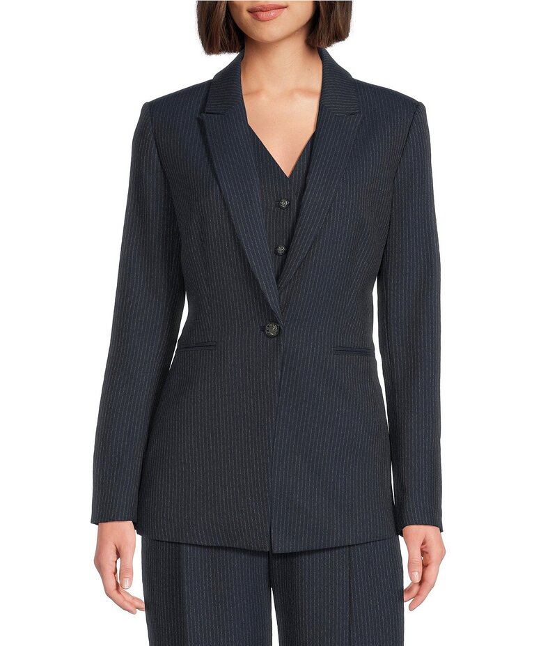 アレックスマリー レディース アウター 厚地の外套 上衣 Alex Marie Liza Novelty Stripe Suiting Peak Lapel Long Sleeve Jacket Navy Stripe 米国海軍