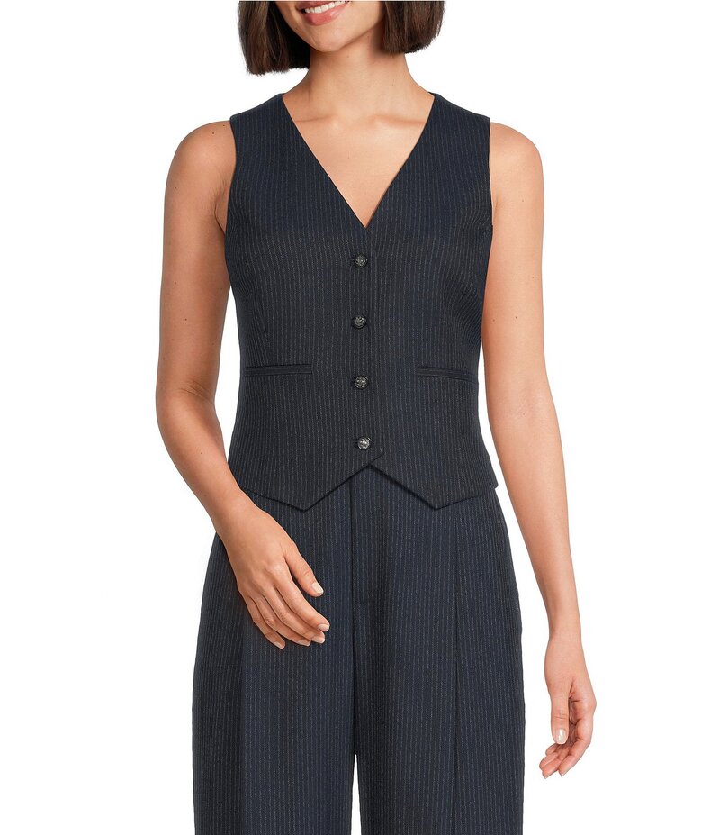 アレックスマリー レディース アウター ベスト Vネック ノースリーブ Alex Marie Nessa Novelty Stripe Suiting V-Neck Sleeveless Vest Navy Stripe ネイビー