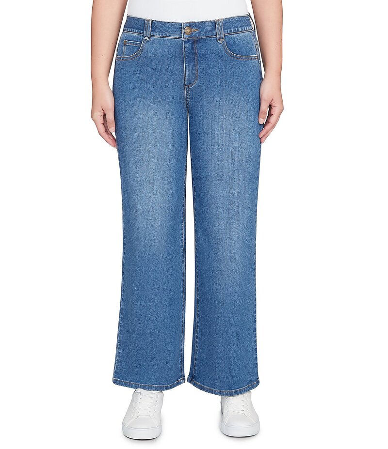 ルビーアールディー レディース ボトムス デニムパンツ プチ デニム ジーンズ Ruby Rd. Petite Size Wide-Leg Pull-On Denim Jeans Light Indigo インディゴ|ReVida 店
