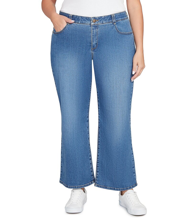ルビーアールディー レディース ボトムス デニムパンツ ワイドレッグ プラスサイズ デニム ジーンズ Ruby Rd. Plus Size Wide Leg Pull-On Denim Jeans Light Indigo インディゴ
