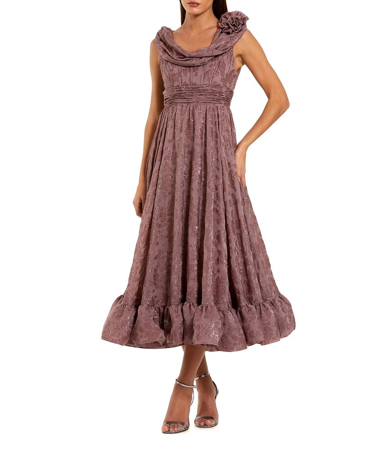 マックダガル レディース トップス ワンピース シフォン ミディワンピース ミディ ノースリーブ Mac Duggal Burnout Chiffon Sleeveless Cowl Neck Midi Dress Mauve