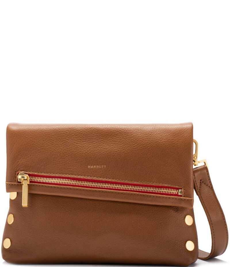 ハミット レディース バッグ ショルダーバッグ レザー Hammitt Fold-Over VIP Leather Medium Gold Hardware Crossbody Bag Mahogany ゴールド