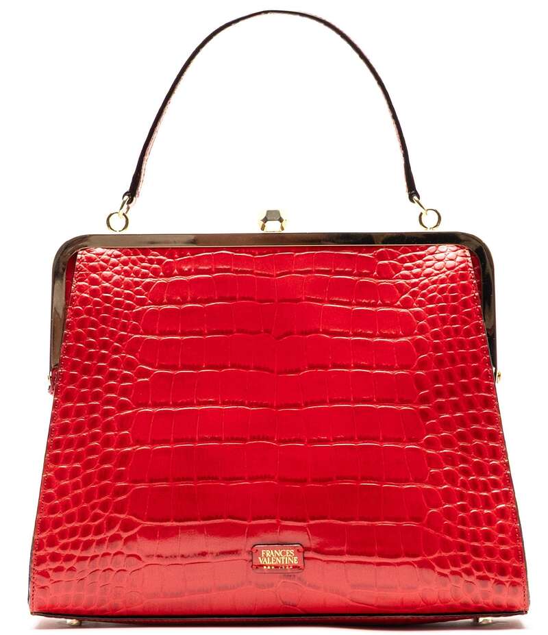 フランセスバレンタイン レディース 御徒面子 クラッチペダル御徒面子 FRANCES VALENTINE Jackie Crocodile Frame Clutch Satchel Bag Red 赤いこと