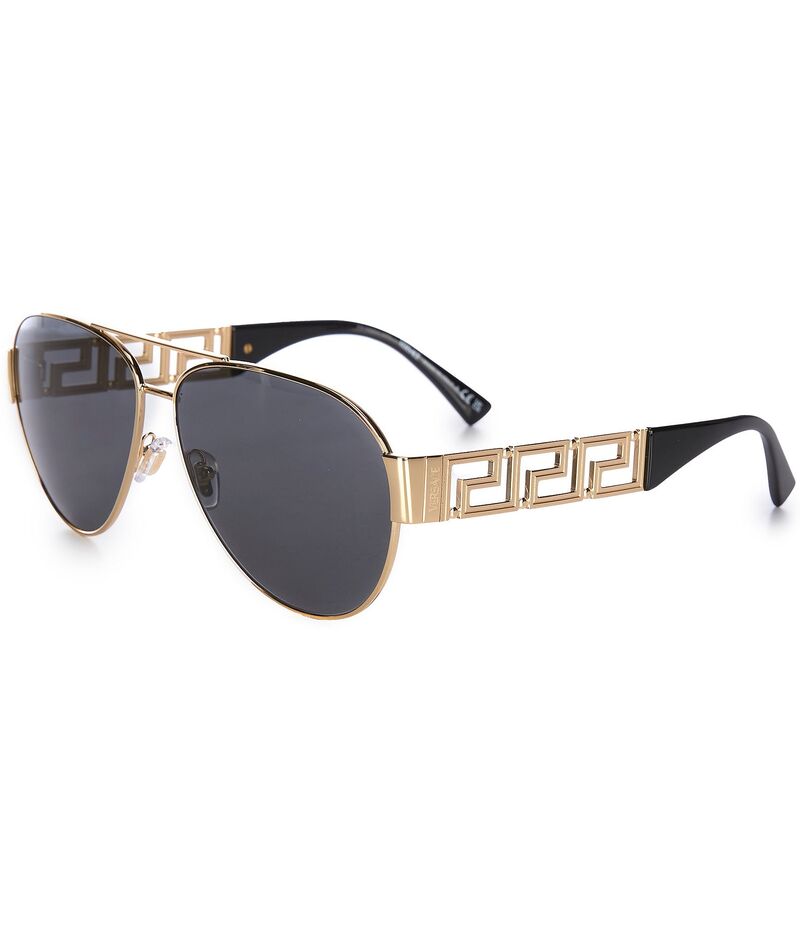 ヴェルサーチ レディース 付属物 サングラス・アイウェア Versace Unisex Greca 61粍 Aviator Sunglasses Gold/Dark Grey 薄墨色