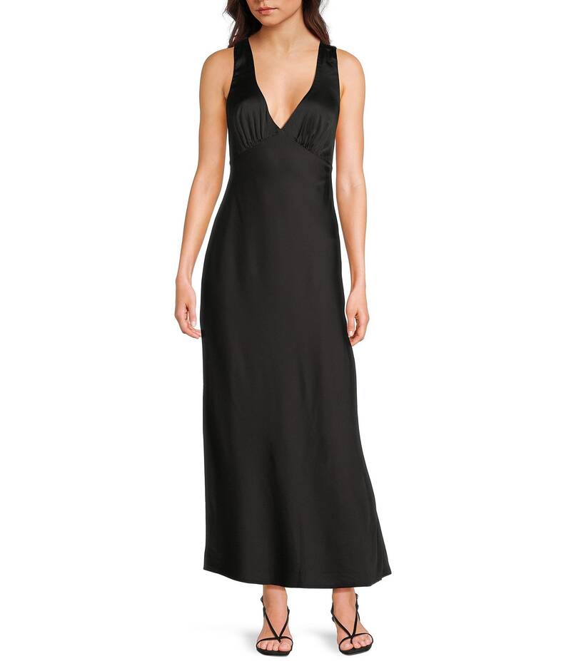 ミッドナイト ドール レディース トップス ワンピース Vネック ドレープ サテン ノースリーブ Midnight Doll Satin V-Neck Sleeveless Back Drape Dress Black ブラック