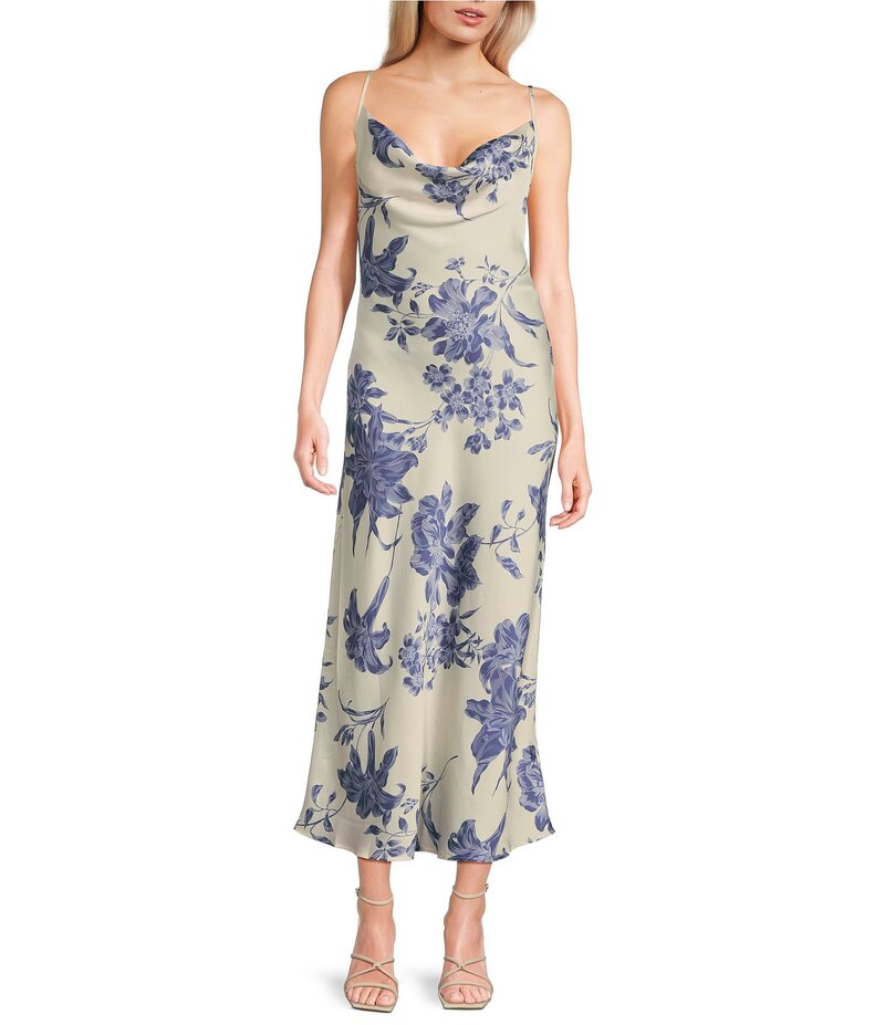 ゲス レディース トップス ワンピース フラワー柄 プリント ノースリーブ フラワー Guess Sleeveless Spaghetti Strap Akilina Floral Printed Dress Light Blue ブルー