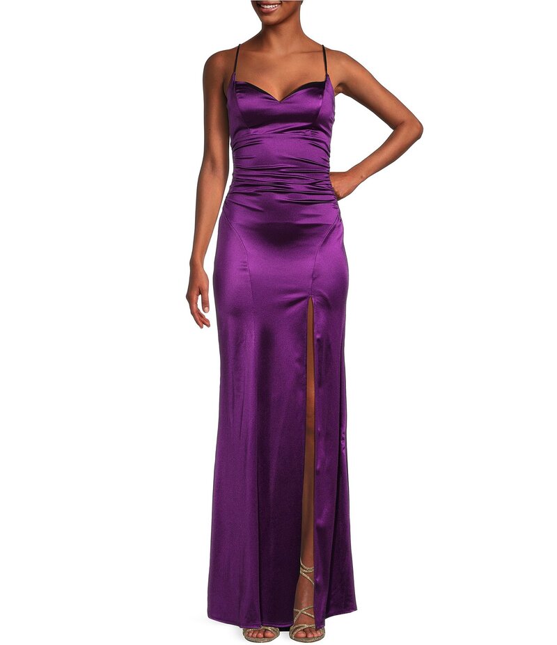 ハニーアンドロージー レディース トップス ワンピース Vネック Tシャツ Honey and Rosie Spaghetti Strap V-Neck Royal Sateen Dress Purple パープル
