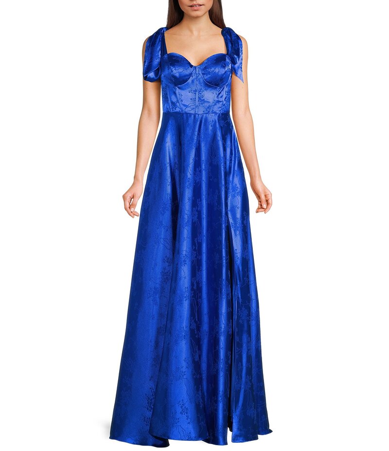 ビーダーリン レディース トップス ワンピース フラワー柄 サテン フラワー B. Darlin Floral Satin Jacquard Tie Strap Dress Royal 12,236円
