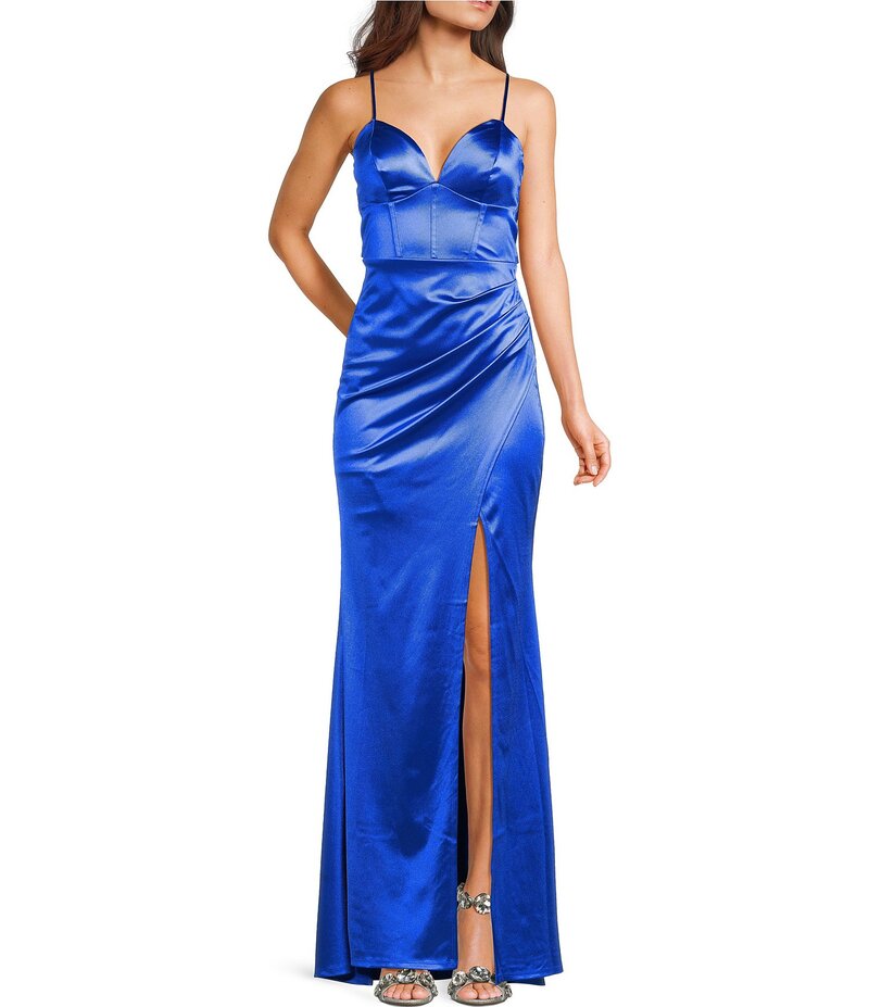 ハニーアンドロージー レディース トップス ワンピース Vネック プリーツ Tシャツ Honey and Rosie Sateen V-Neck Pleated Mermaid Gown Night Sky｜ReVida 店