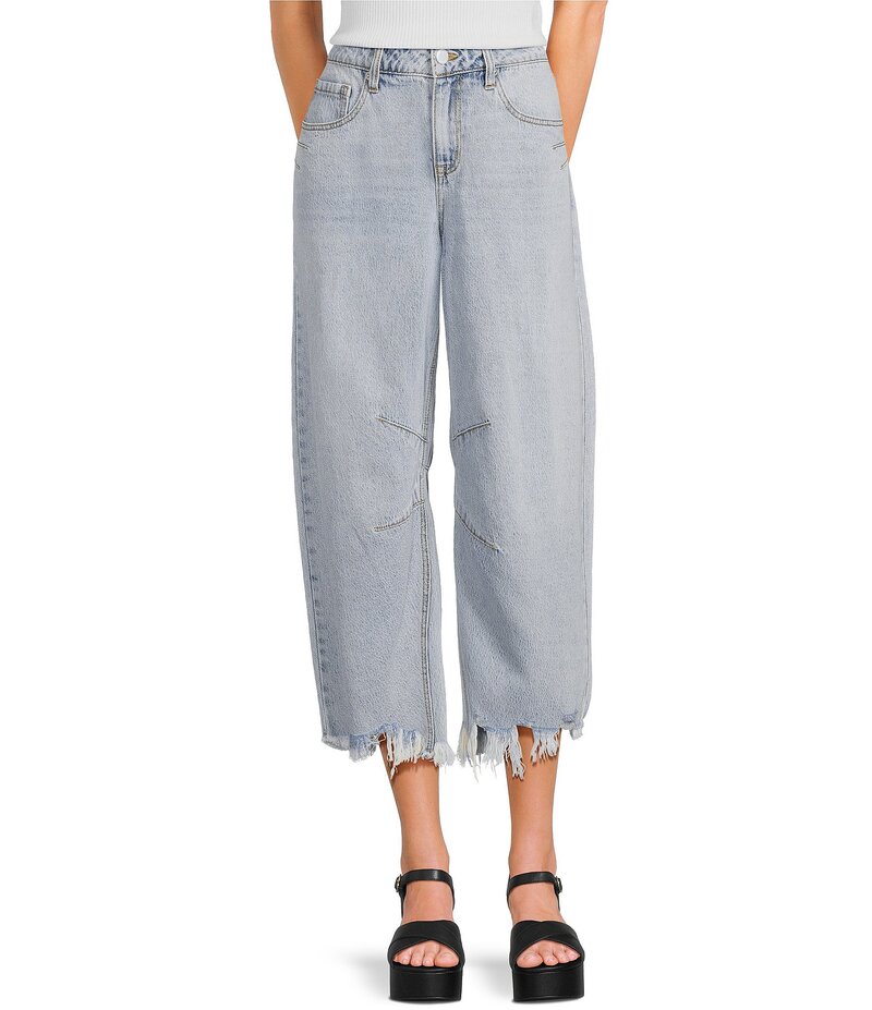 ジービー レディース ボトムス デニムパンツ クロップド ジーンズ GB Frayed Hem Cropped Barrel Jeans Light Tinted Wash