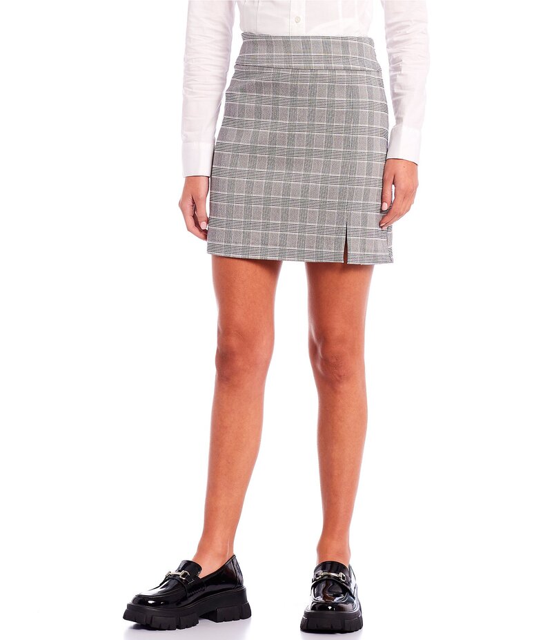 タカラ レディース ボトムス スカート Takara Mid Rise Plaid Slit-Front Pencil Skirt Black/White ホワイト
