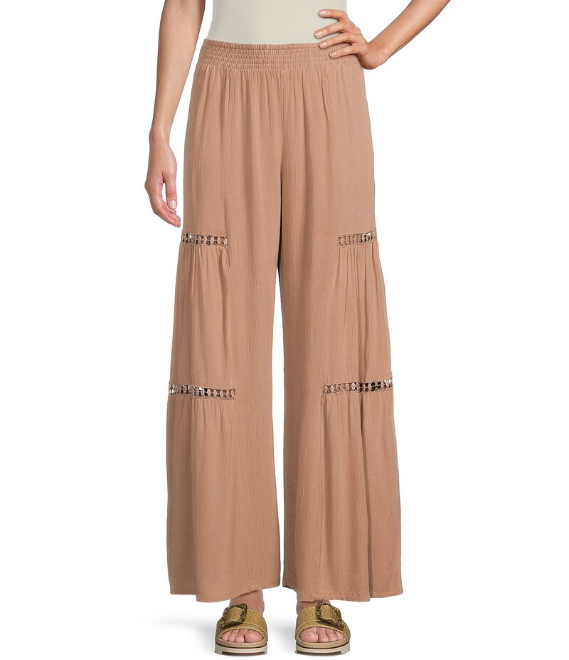 アンジー レディース ボトムス カジュアルパンツ ワイドレッグ パンツ レース Angie Mid Rise Lace Side Trim Wide Leg Pull-On Pants Taupe トープ