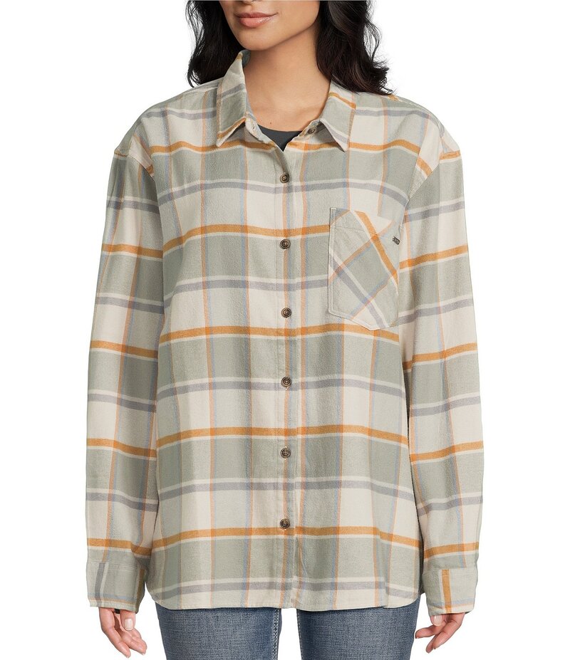 ソルティークルー レディース トップス シャツ Salty Crew Shore Break Long Sleeve Plaid Oversized Boxy Flannel Shirt Clay Grey グレー