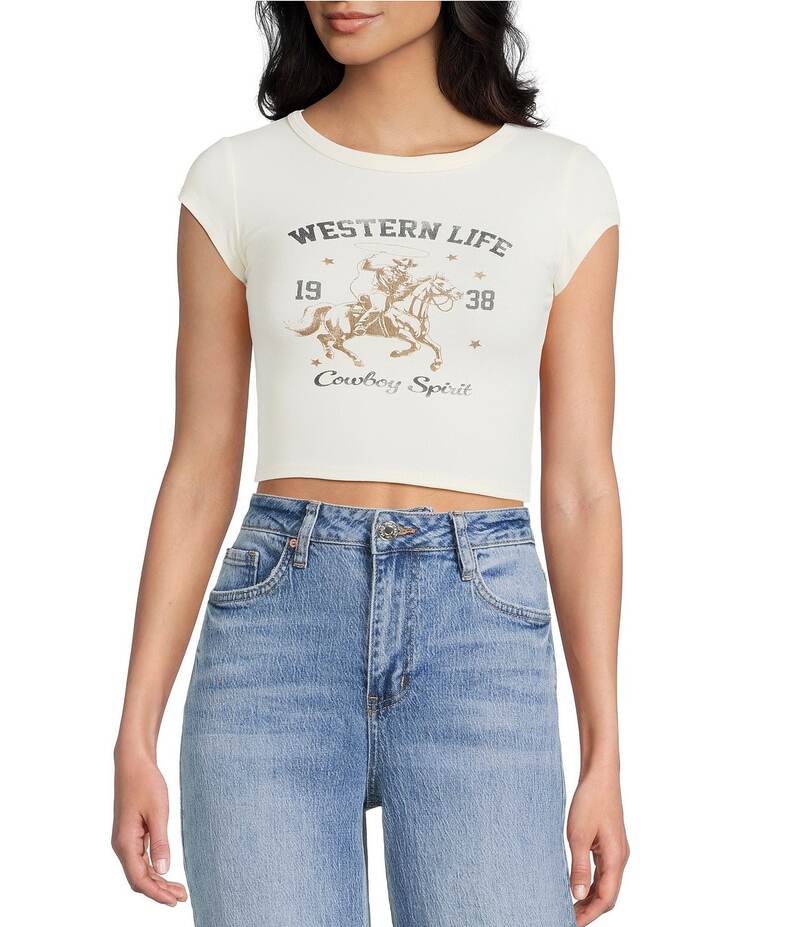 ブルーペッペーブルーペッパー レディース トップス Tシャツ グラフィック Blu Pepper Western Life Graphic Short Sleeve Crop Top Cream クリーム