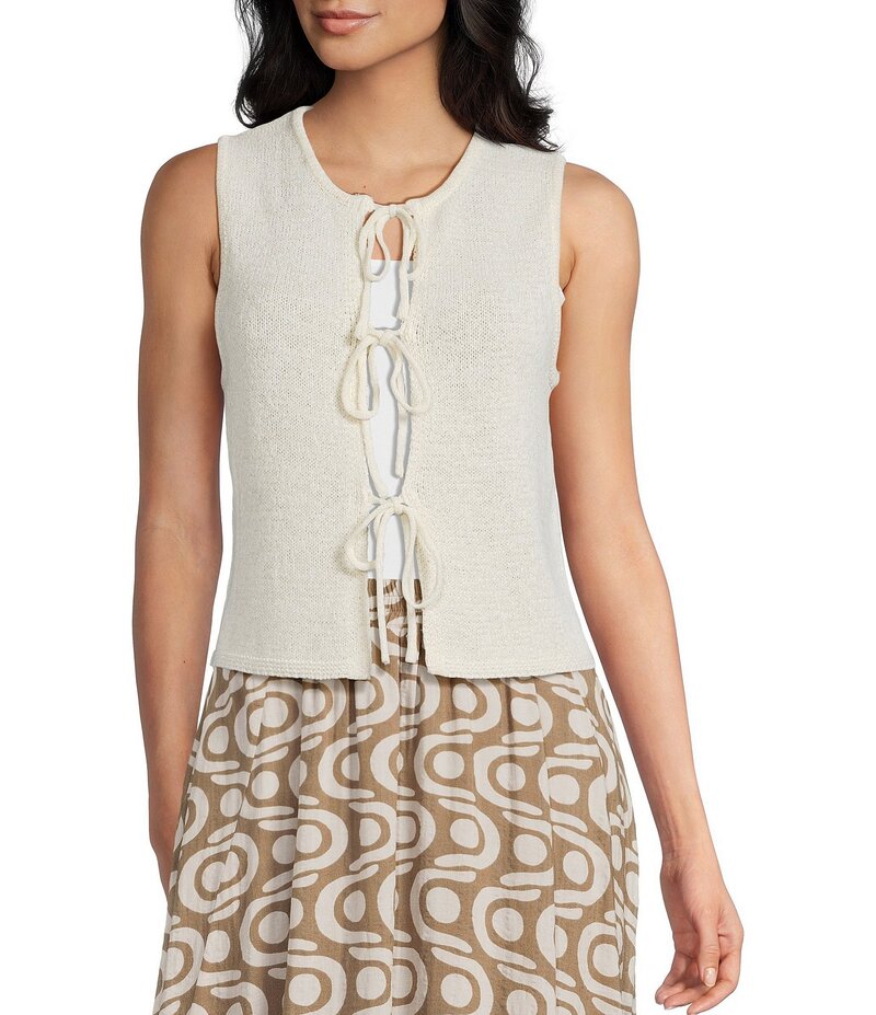 ブルーペッペーブルーペッパー レディース トップス シャツ ベスト ニット Blu Pepper Knit Tie Front Vest Cream クリーム