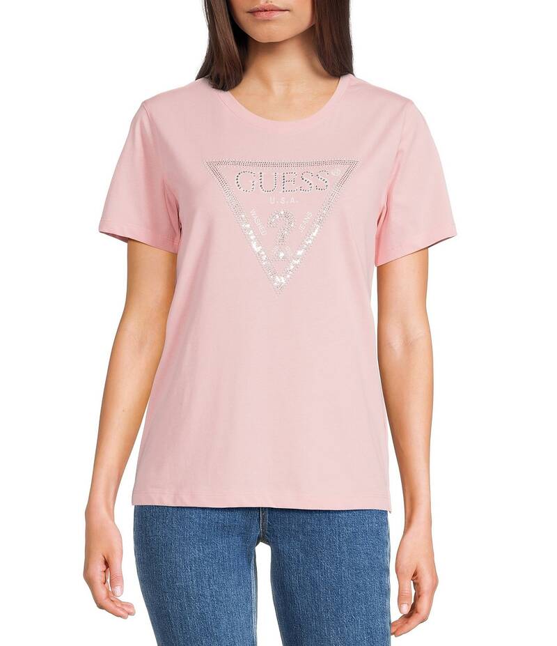ゲス レディース トップス Tシャツ ロゴ Guess Krystal Short Sleeve Logo T-Shirt Medium Pink ピンク 10,245円