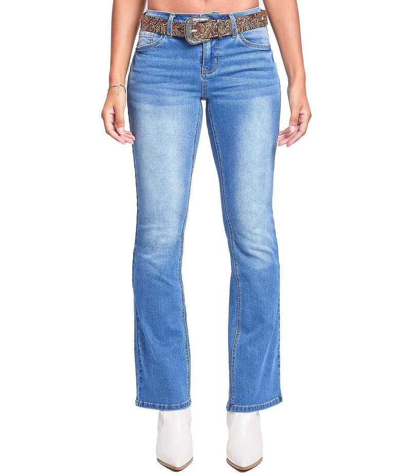 YMI ジーンズ レディース ボトムス デニムパンツ ブーツカット ブーツ ジーンズ YMI Jeanswear Mid Rise Belted Bootcut Jeans Potassium Whiskers｜ReVida 店