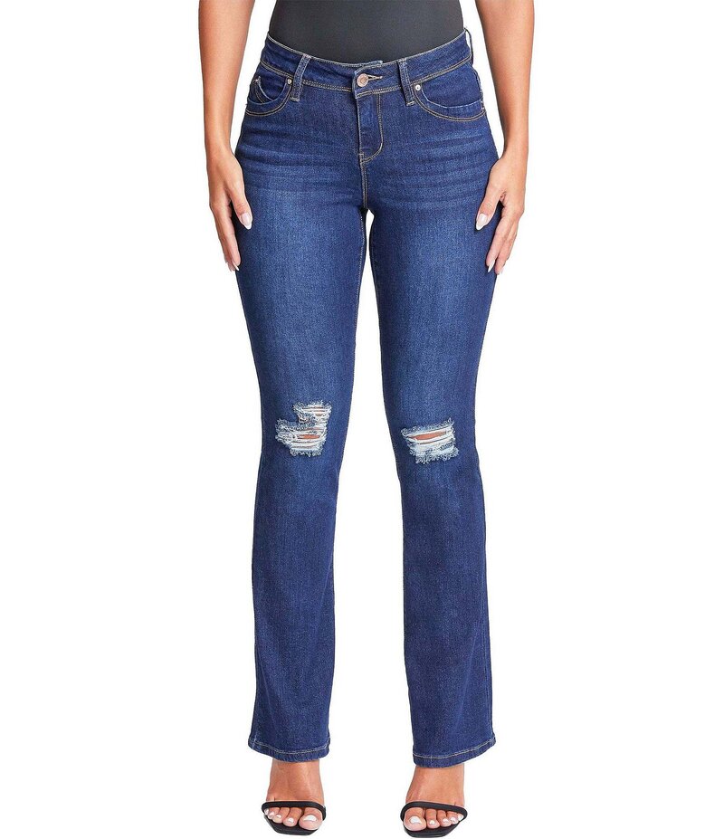 YMI ジーンズ レディース ボトムス デニムパンツ ジーンズ YMI Jeanswear Mid Rise Flared Jeans Midnight Sky Blue Rips ブルー｜ReVida 店