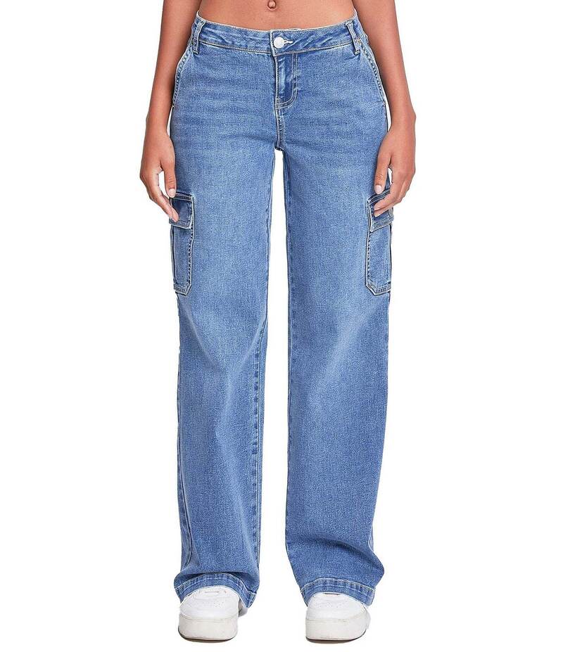 YMI ジーンズ レディース ボトムス デニムパンツ ワイドレッグ ローライズ ジーンズ YMI Jeanswear Low Rise Wide Leg Cargo Jeans Medium Blue ブルー