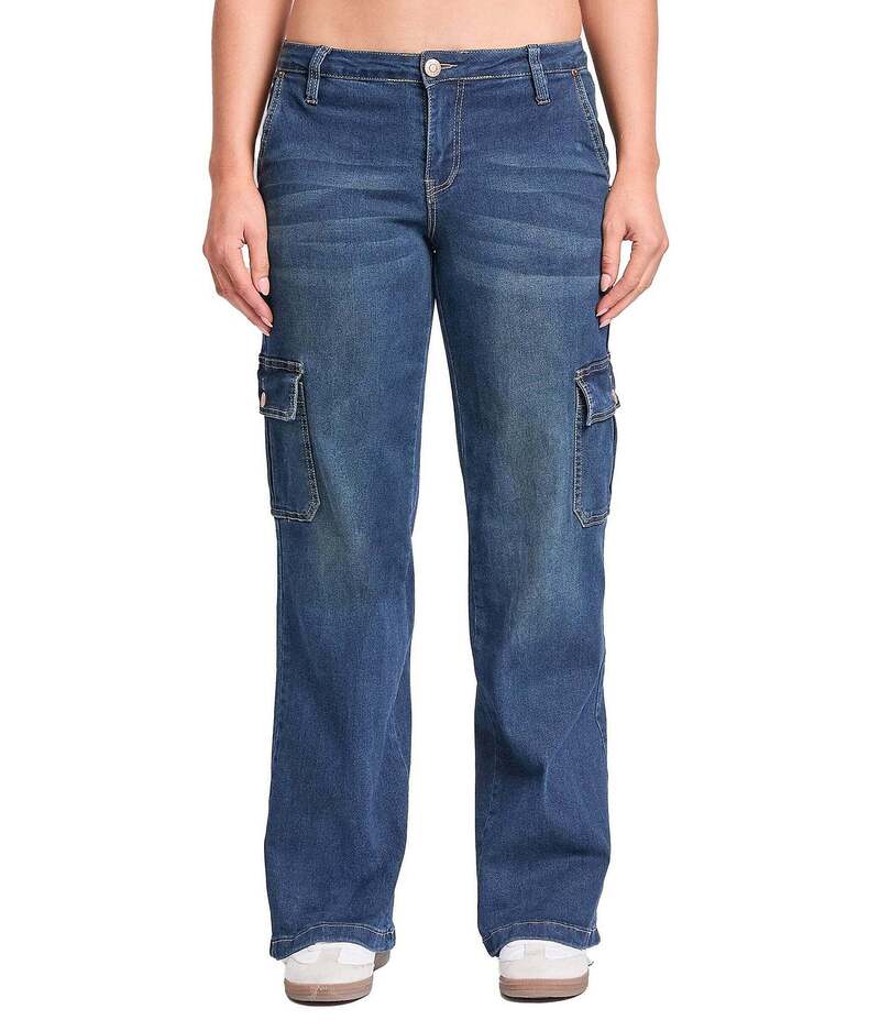 YMI デニム レディース ボトムス ジーンズズボン下 ワイドレッグ ローライズ デニム YMI Jeanswear Low Rise Wide Leg Cargo Jeans Tint Mid Blue 青み