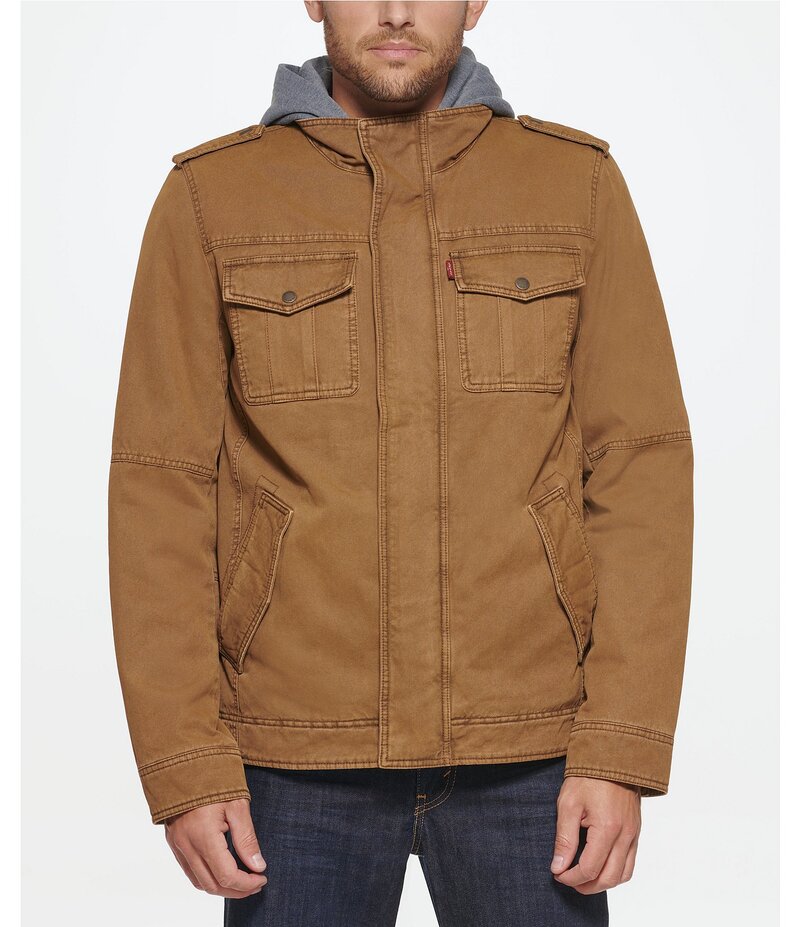 リーバイス メンズ アウター ジャケット・ブルゾン ジャケット LeviR Twill Hooded Military Trucker Jacket Brown ブラウン