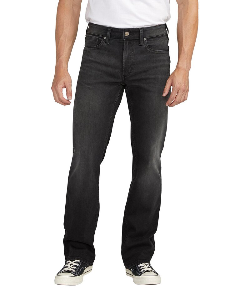 しろがね色 デニム メンズ ボトムス ジーンズズボン下 伸び伸びする相応う 引っ切りない Silver Jeans Co. Zac Relaxed Fit Straight Leg Black Wash Jeans Black 黒いこと メンズファッション-ズボン・パンツ