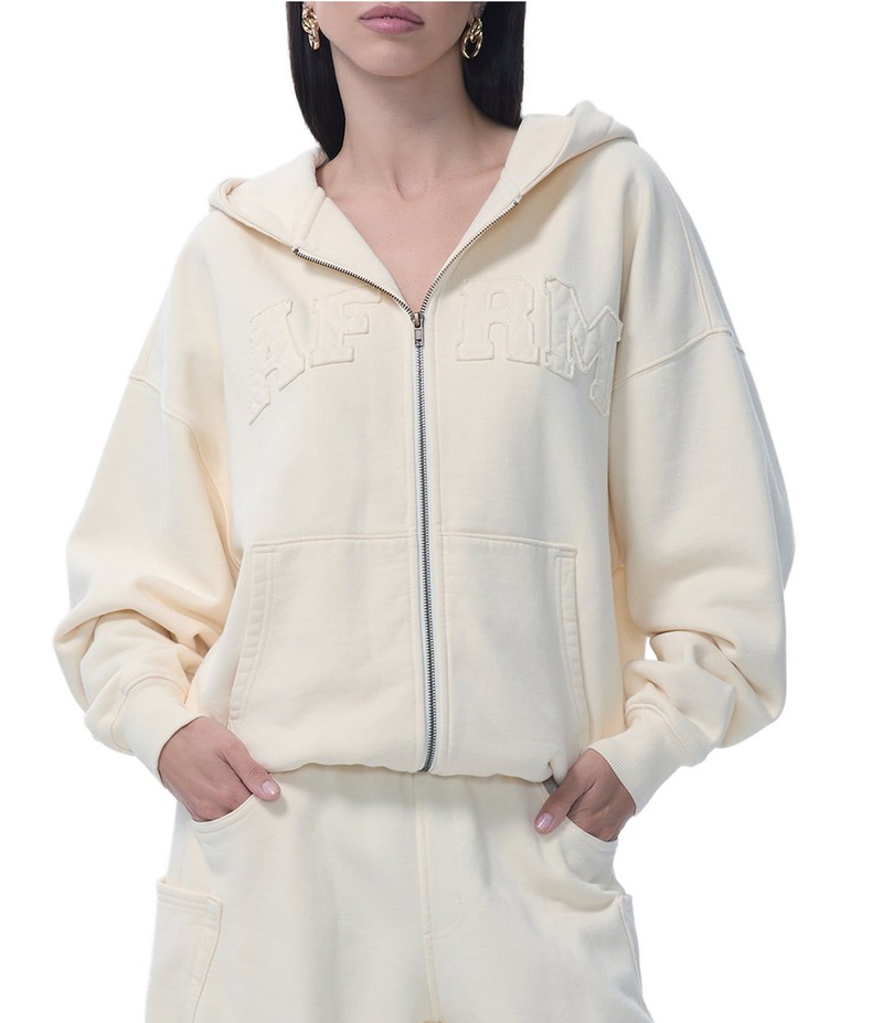 エーエフアールエム レディース アウター コート ロゴ パーカー AFRM Cameron Logo Zip Up Hoodie Vintage White ホワイト
