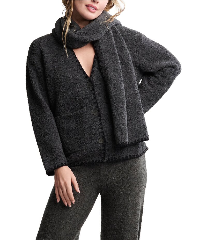 ベアフットドリームス レディース アウター ニット・セーター カーディガン Barefoot Dreams CozyChicR Blanket Stitch Cardigan with Detachable Scarf Dark Moss