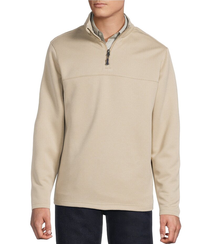 ダニエル クレミュ メンズ アウター ニット・セーター トール Cremieux Blue Label Big & Tall Diamond Textured Quarter-Zip Pullover Khaki Heather ヘザー