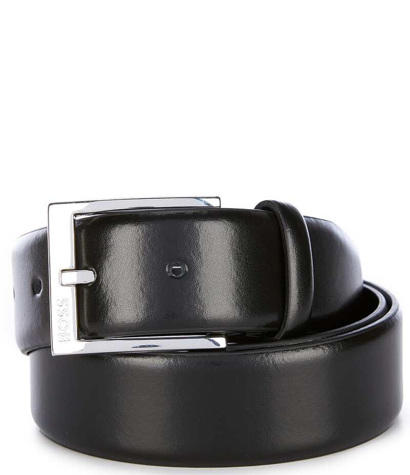 ヒューゴボス メンズ 付属品 胴締め なめし革 ロゴタイプ Hugo Boss Elloy Leather Logo Buckle Belt Black 黒いこと