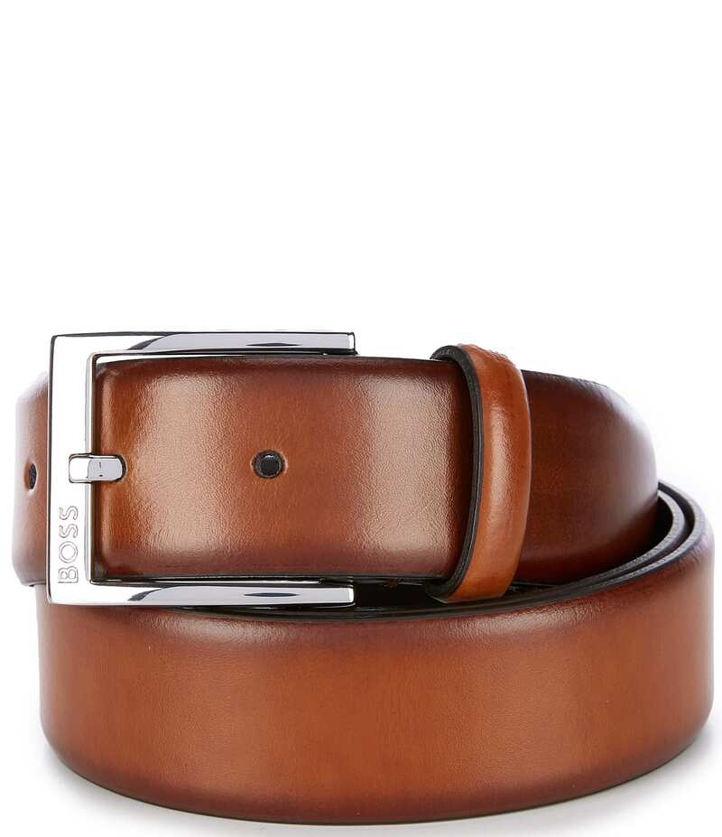 ヒューゴボス メンズ 付属品 胴締め なめし革 ロゴタイプ Hugo Boss Elloy Leather Logo Buckle Belt Medium Brown 赤銅色
