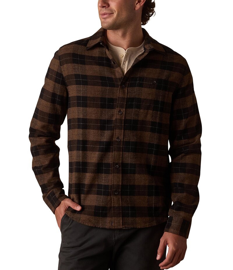 ノーマルブランド メンズ トップス シャツ The Normal Brand Hudson Double Dark Brushed Flannel Long Sleeve Woven Shirt Dark Brown Plaid ブラウン