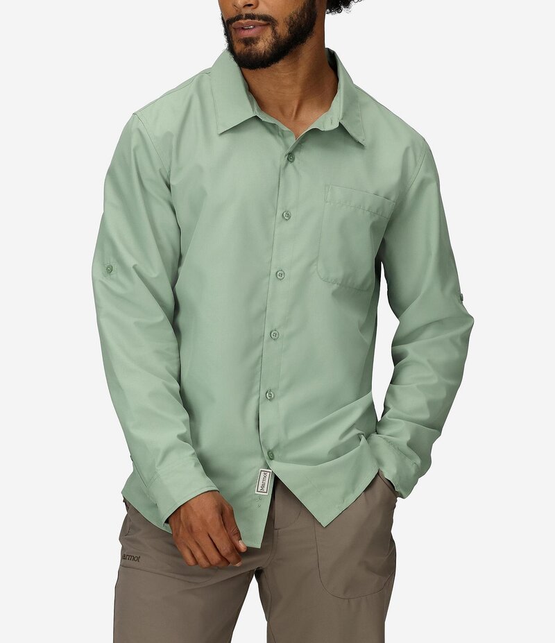 マーモット メンズ トップス シャツ Marmot AirExchange SolarShield Long Sleeve Woven Shirt Agate Green グリーン