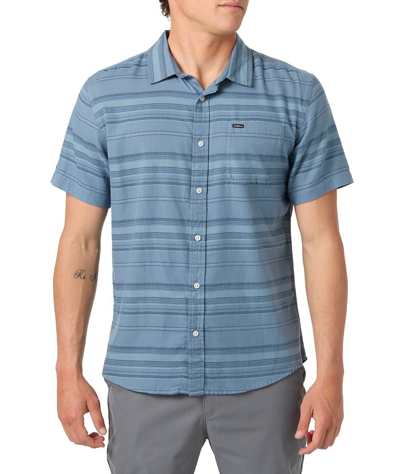 オニール メンズ トップス シャツ O'Neill Seafaring Stripe Short Sleeve Woven Shirt Blue MIra ブルー