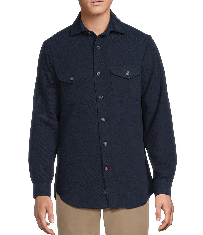 ダニエル クレミュ メンズ トップス プルオーバー Cremieux Blue Label The South Fork Collection Solid Long Sleeve Woven Work Shirt Peacoat 青色