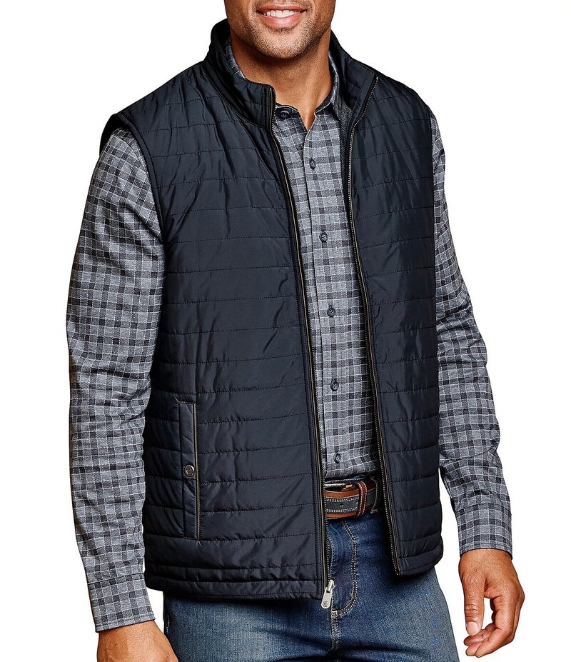 ジョンストンアンドマーフィー メンズ アウター ベスト キルティング ニット Johnston & Murphy Quilted Woven Stretch Knit Reversible Vest Navy ネイビー