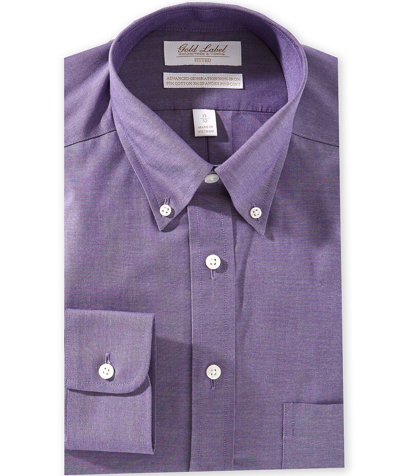 ラウンドトゥリーアンドヨーク メンズ トップス シャツ Gold Label Roundtree & Yorke Denton Fitted Non-Iron Point Collar Checked Pinpoint Dress Shirt Purple パープル