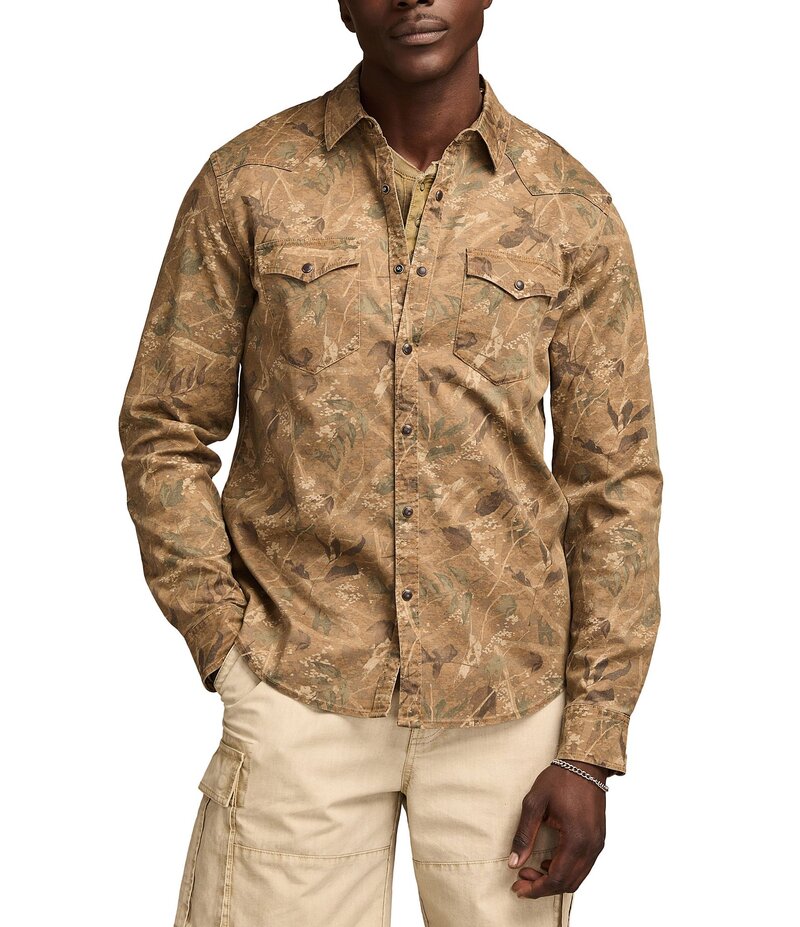 ラッキーブランド メンズ トップス プルオーバー 刷り上げる 長袖 Lucky Brand Long-Sleeve Camo Printed Twill Western Shirt Field Camo